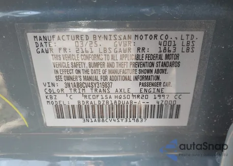 2025 Nissan Sentra Sv z USA, uszkodzony, nr VIN 3N1AB8CV4SY319837